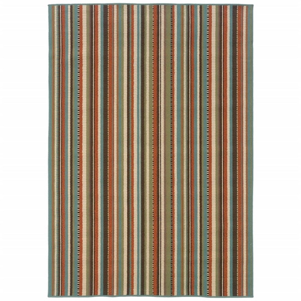 Palacedesigns 8 x 11 ft. Green & Brown Striped Indoor & Outdoor Area Rug PA3663845 - main